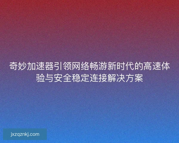 奇妙加速器引领网络畅游新时代的高速体验与安全稳定连接解决方案